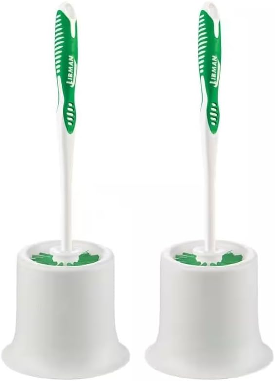 GDUFAMIU Toilet Brush and Holder White Green 2-Pack Made in USA