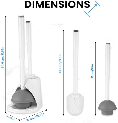 ToiletBuddies Toilet Brush Plunger Set - 2 in 1 Bristle Brush and Holder