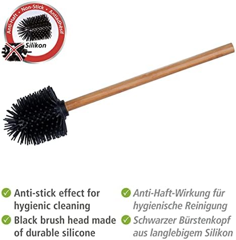 WENKO Replacement Toilet Brush with Bamboo Handle and Black Silicone Head