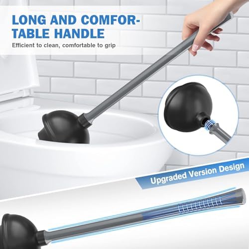Heavy Duty Toilet Brush and Plunger Set - Black