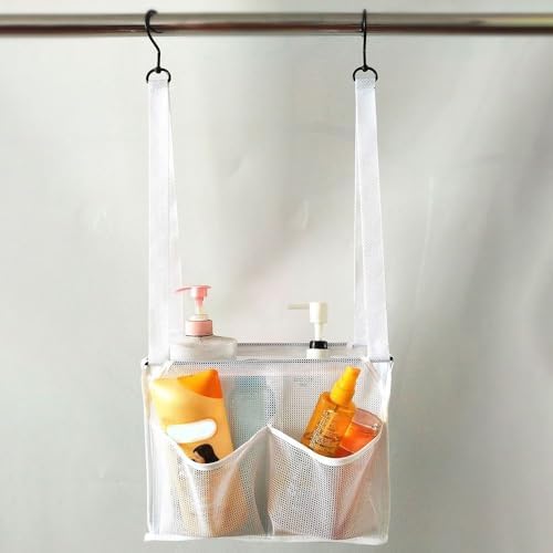 Portable Hanging Mesh Bag with 2 Hooks and 4 Pockets 1