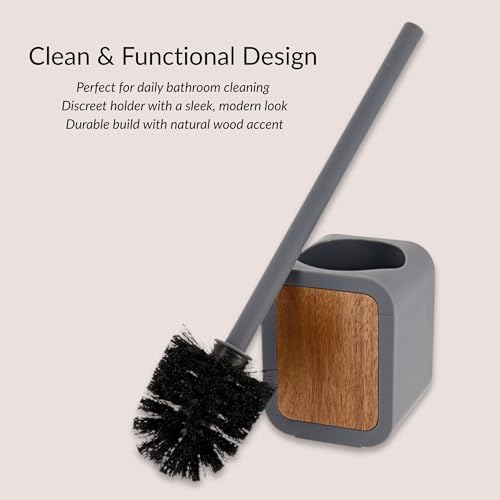 EVIDECO Toilet Brush with Holder Gray Rubber and Acacia