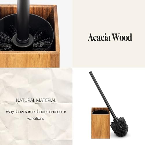 EVIDECO Acacia Toilet Brush Set Brown Square