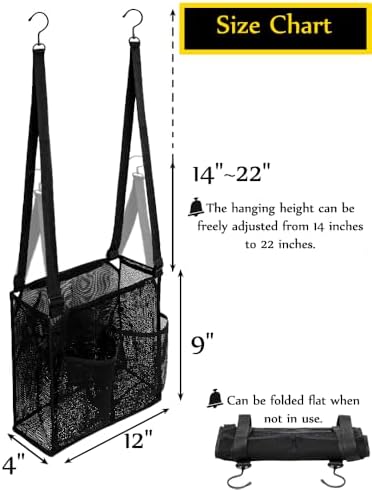 ALYER Mesh Shower Caddy with Adjustable Straps and 4 Pockets Black