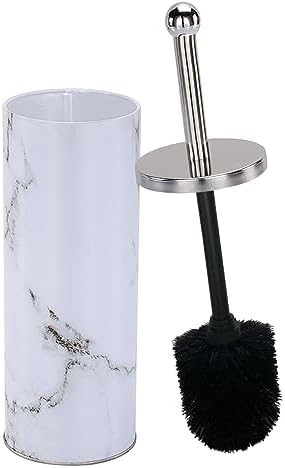 Zahari Home Marble Toilet Bowl Brush and Holder White Metal