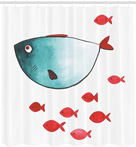 Ambesonne Cartoon Fish Shower Curtain Set with Hooks