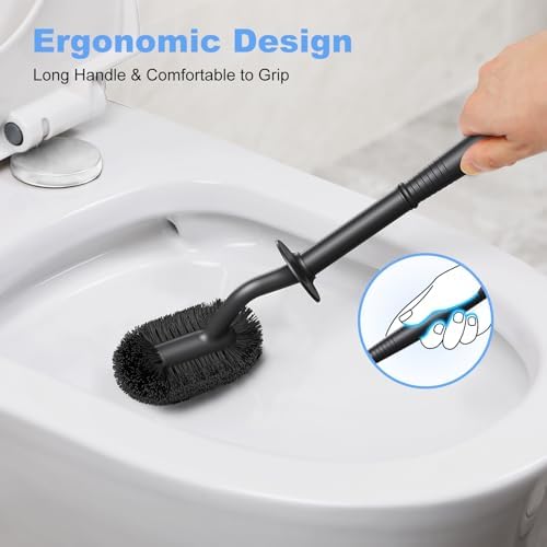 HAMITOR Toilet Bowl Brush Holder Set Black