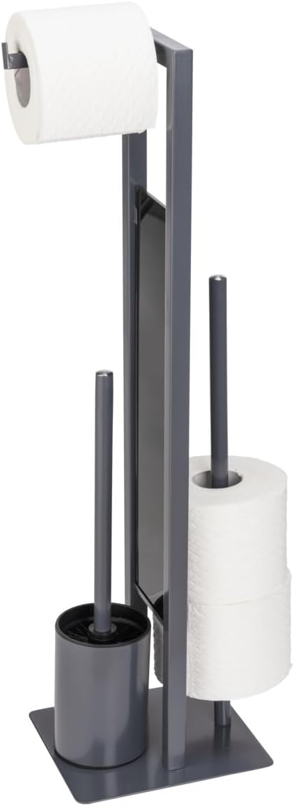 WENKO Rivalta Standing Toilet Set with Brush Paper Holder Grey