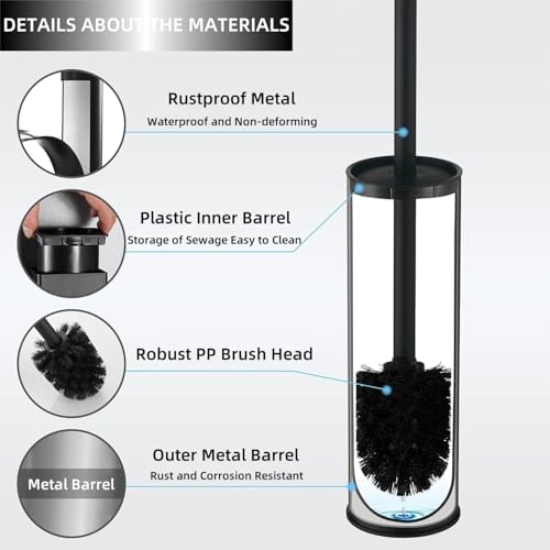 Stylish Matt Black 304 Stainless Steel Toilet Brush Set