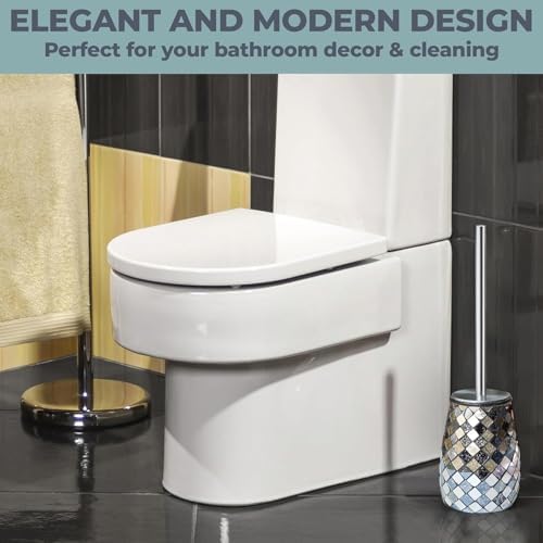 Modern Toilet Brush and Holder Set Black Gold 1