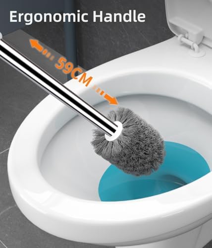 NewKingStar 2 Pack Toilet Brush and Holder Set White and Blue