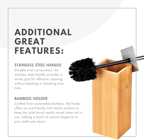 Deluxe Toilet Brush with Bamboo Holder and Stainless Steel Handle