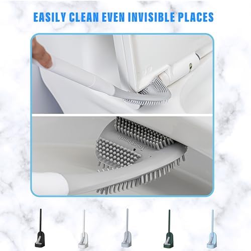 2024 Curved Silicone Toilet Brush with Holder - No Drilling Space Saving Green