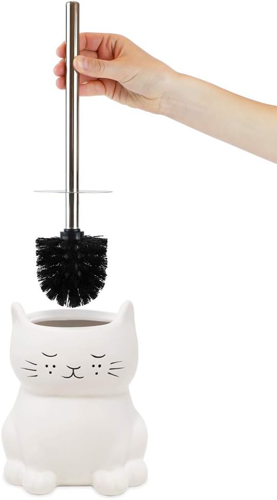 Isaac Jacobs Ceramic Cat Toilet Brush Holder with Chrome Handle