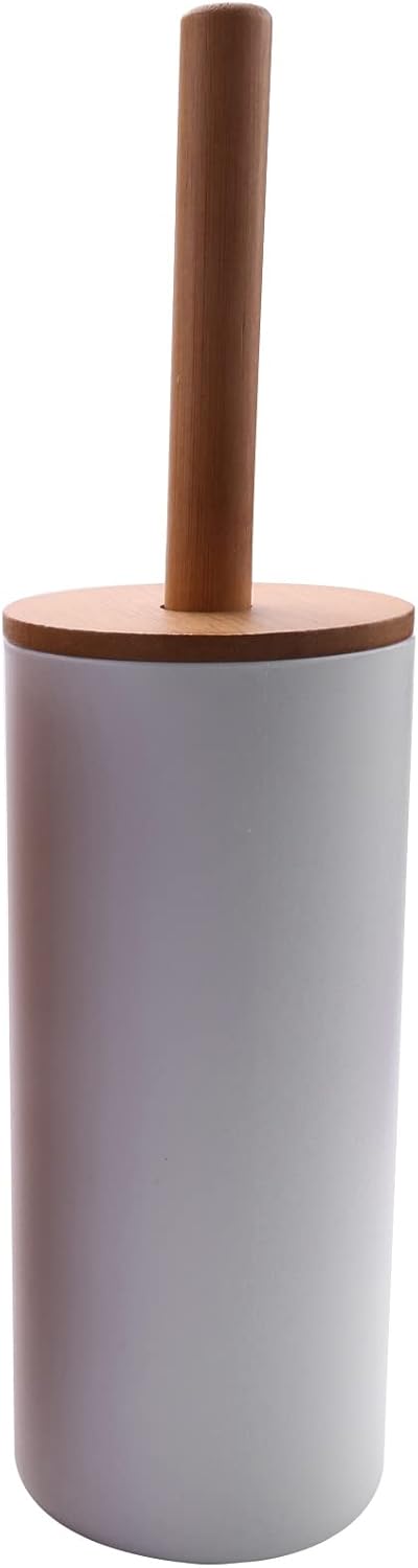 Bamboo Toilet Brush Set with Base Holder White