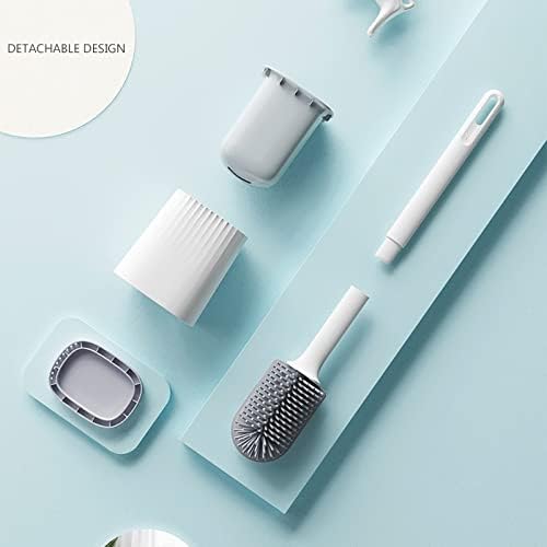 Silicone Toilet Brush with Wall Holder Set Soft TPR Bristles Durable PP Handle