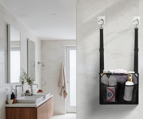 ALYER Mesh Shower Caddy with Adjustable Straps and 4 Pockets Black