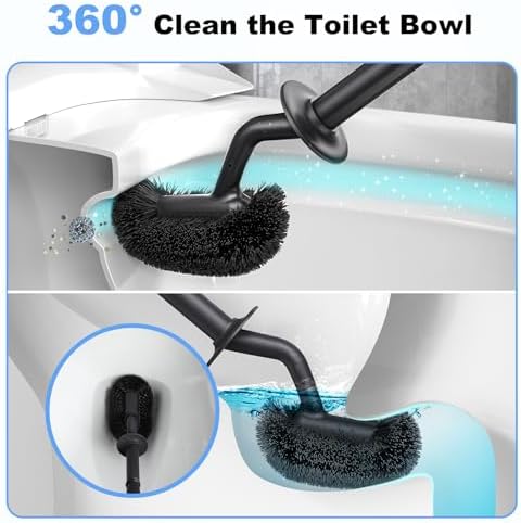 HAMITOR Toilet Bowl Brush Holder Set Black