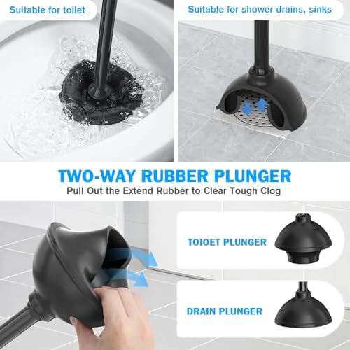Trenti 2 Pack Toilet Plunger and Brush Set with Holder