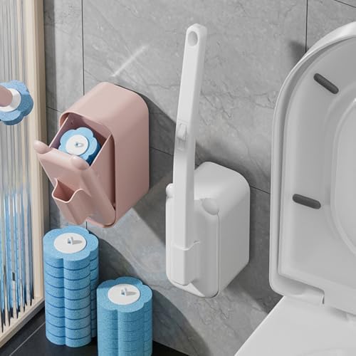 Disposable Toilet Brush Holder Set with Refills Pink