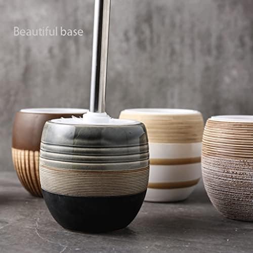 Retro Toilet Brush with Ceramic Holder and Long Handle