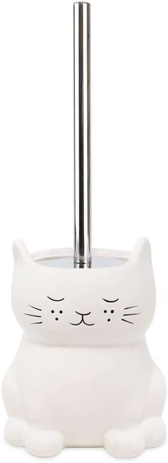 Isaac Jacobs Ceramic Cat Toilet Brush Holder with Chrome Handle