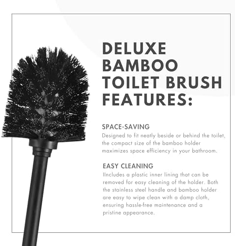 Deluxe Toilet Brush with Bamboo Holder and Stainless Steel Handle