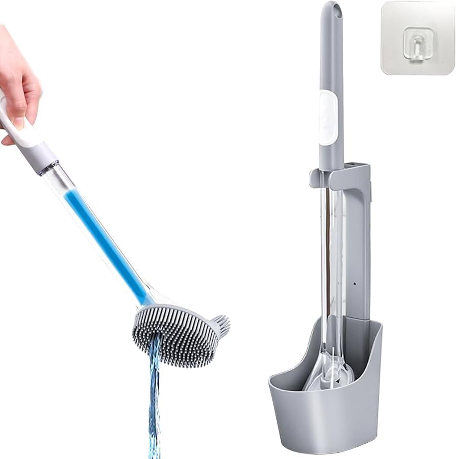 Compact Toilet Brush with Holder and Scrubber