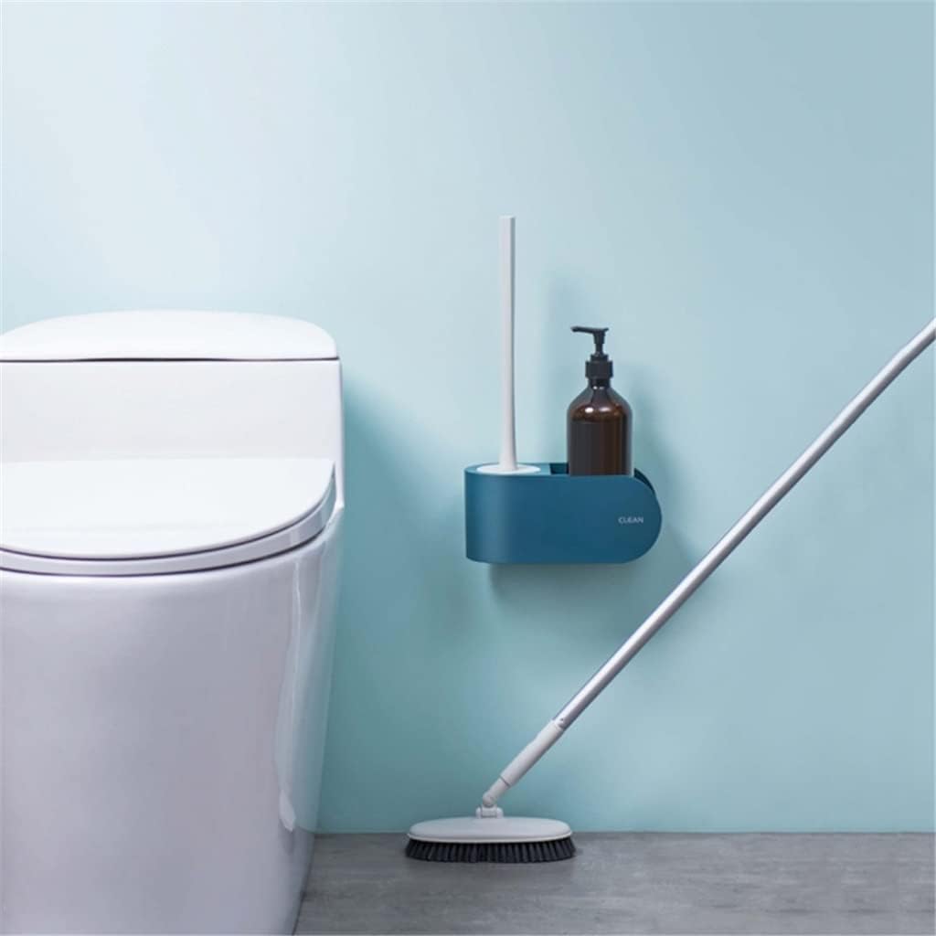 Wall-Mounted Toilet Brush with Holder Set TPR Soft Silicone Brush Light Blue