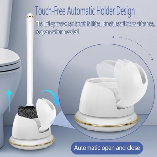 NairSnow Gold and White Toilet Brush Set with Auto-Opening and Ventilated Base