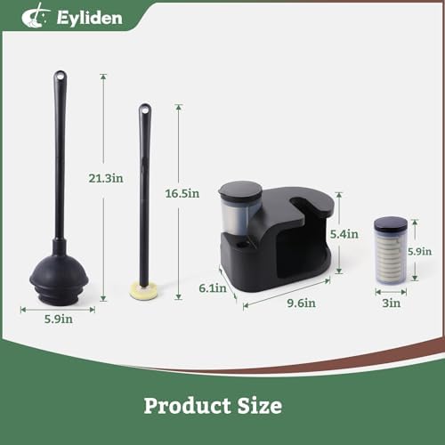Eyliden Toilet Bowl Wand Kit and Plunger Combo Black