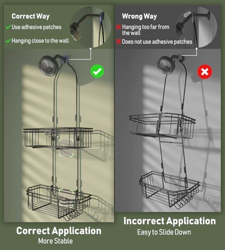 WXCGX Adjustable Hanging Shower Caddy with Hooks - Black