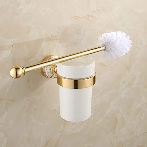Modern European Toilet Brush Holder with Aluminum Ceramic Brush - Gold