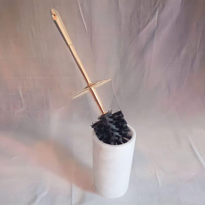 Marbleland Natural White Marble Toilet Brush Set with Holder