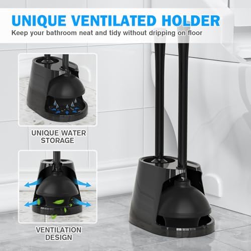 Trenti 2 Pack Toilet Plunger and Brush Set with Holder