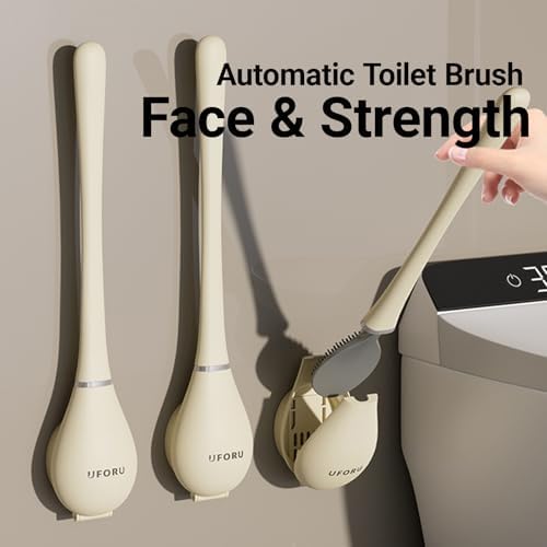 KoKiAxuza Flexible Silicone Toilet Brush with Auto-Closing Holder