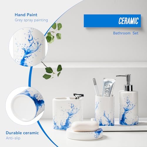 Blue Watercolor Bathroom Accessory Set of 4