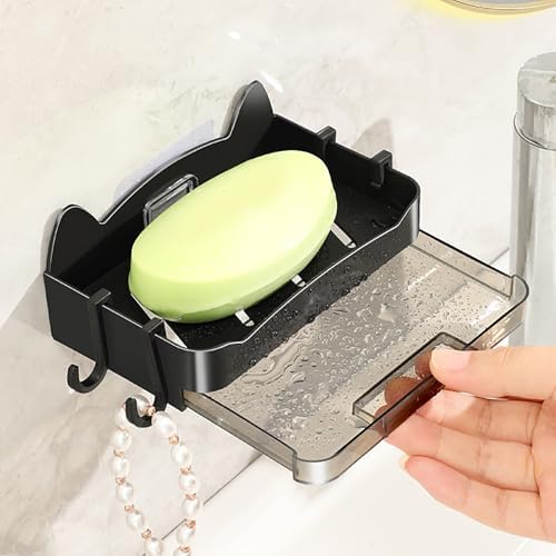 BPKADHY Cat Soap Dish with 4 Hooks Wall Mount