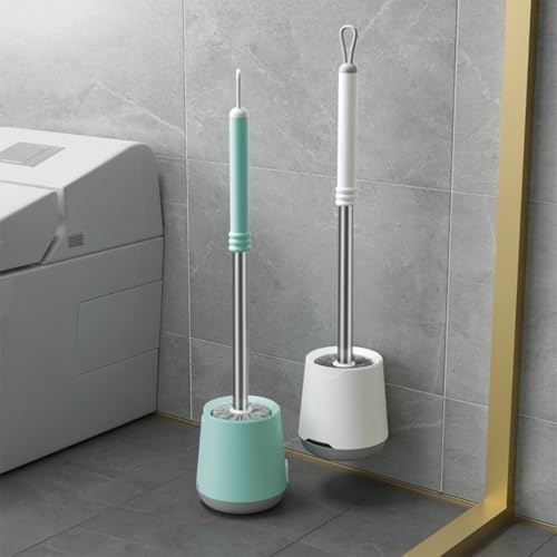 NewKingStar 2 Pack Toilet Brush and Holder Set White and Blue