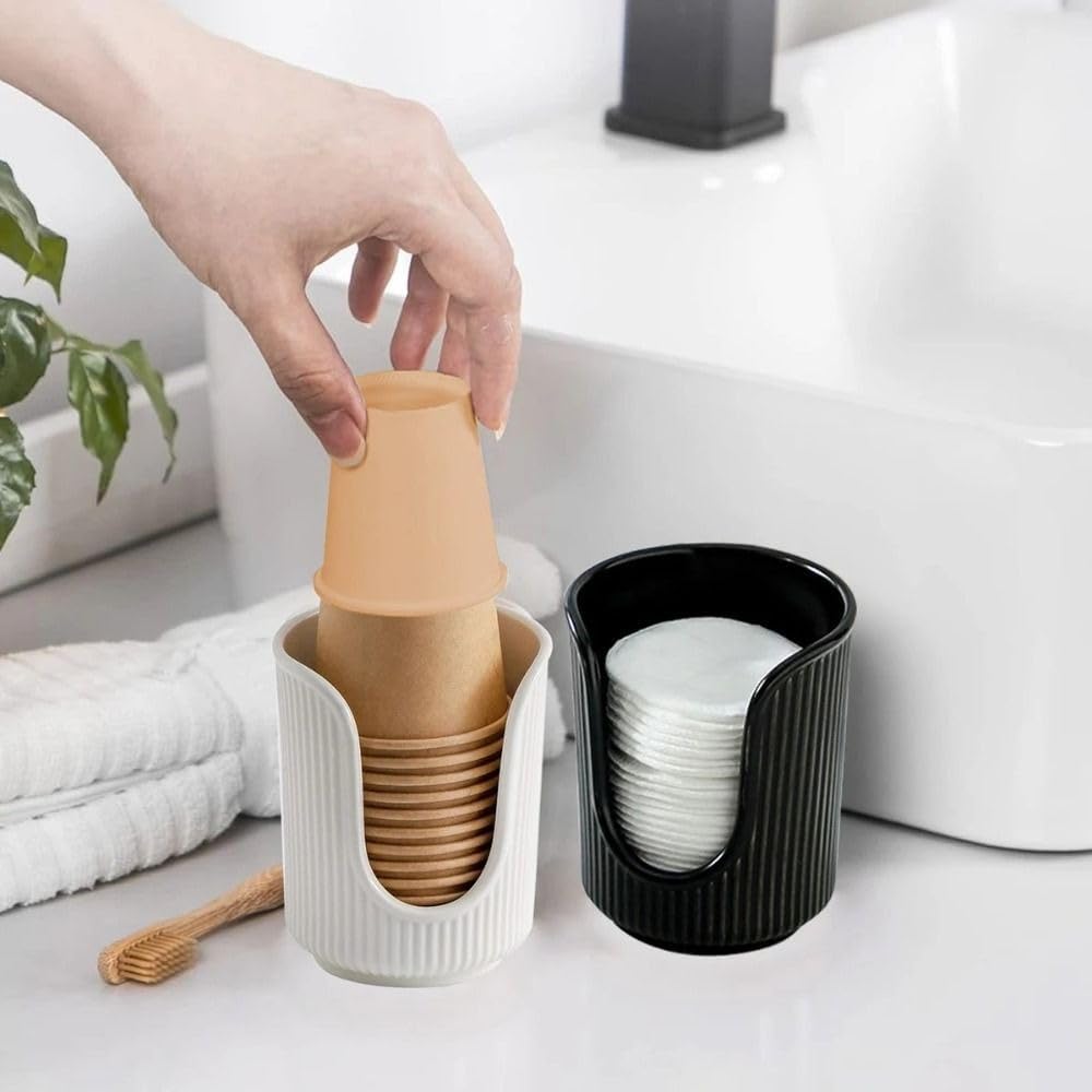 Bathroom Cup Dispenser with Non-Slip Base Black Plastic