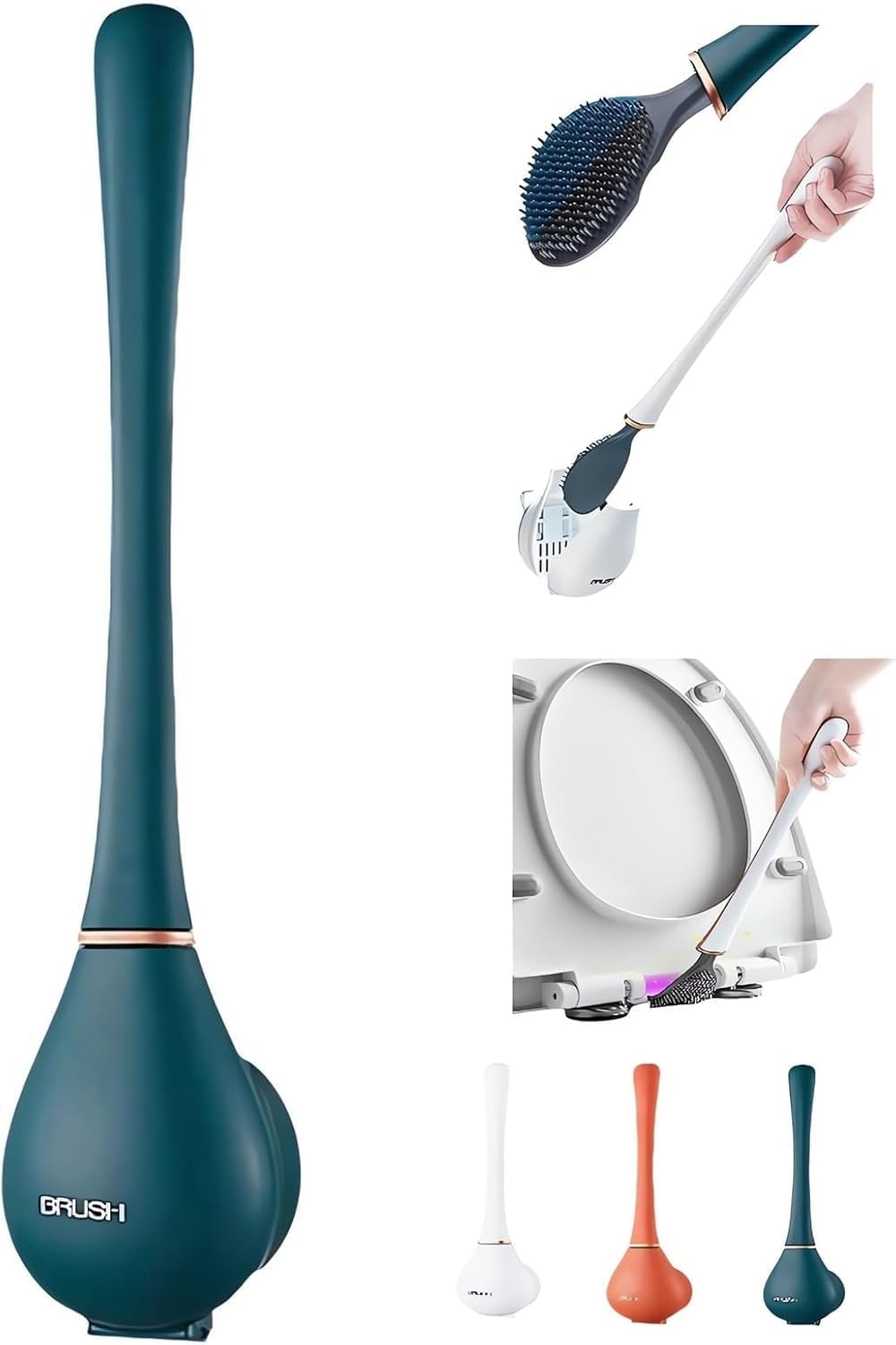 Modern Flexible Silicone Toilet Brush with Wall Holder Green
