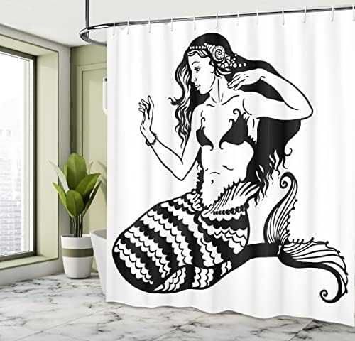 Ambesonne Underwater Mermaid Shower Curtain Set with Hooks
