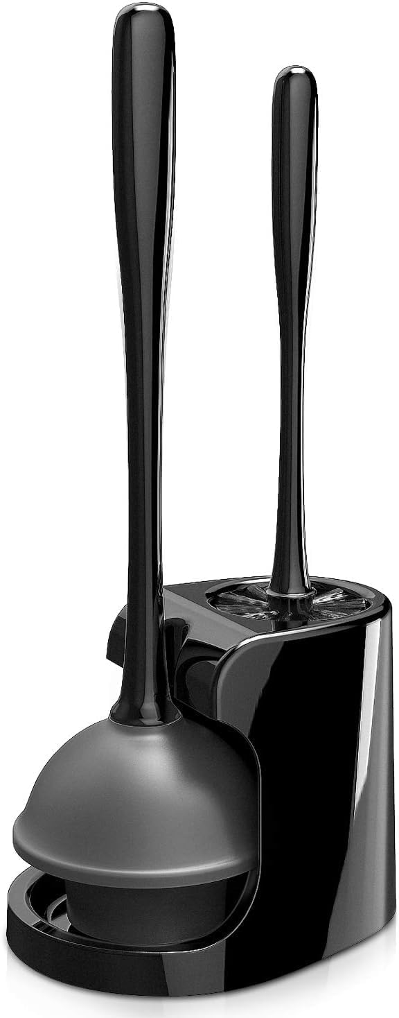 Heavy Duty Toilet Brush and Plunger Set - Black