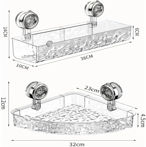 VSERM Clear Suction Cup Storage Shelf No Drill Bathroom Caddy 1pc Rectangle