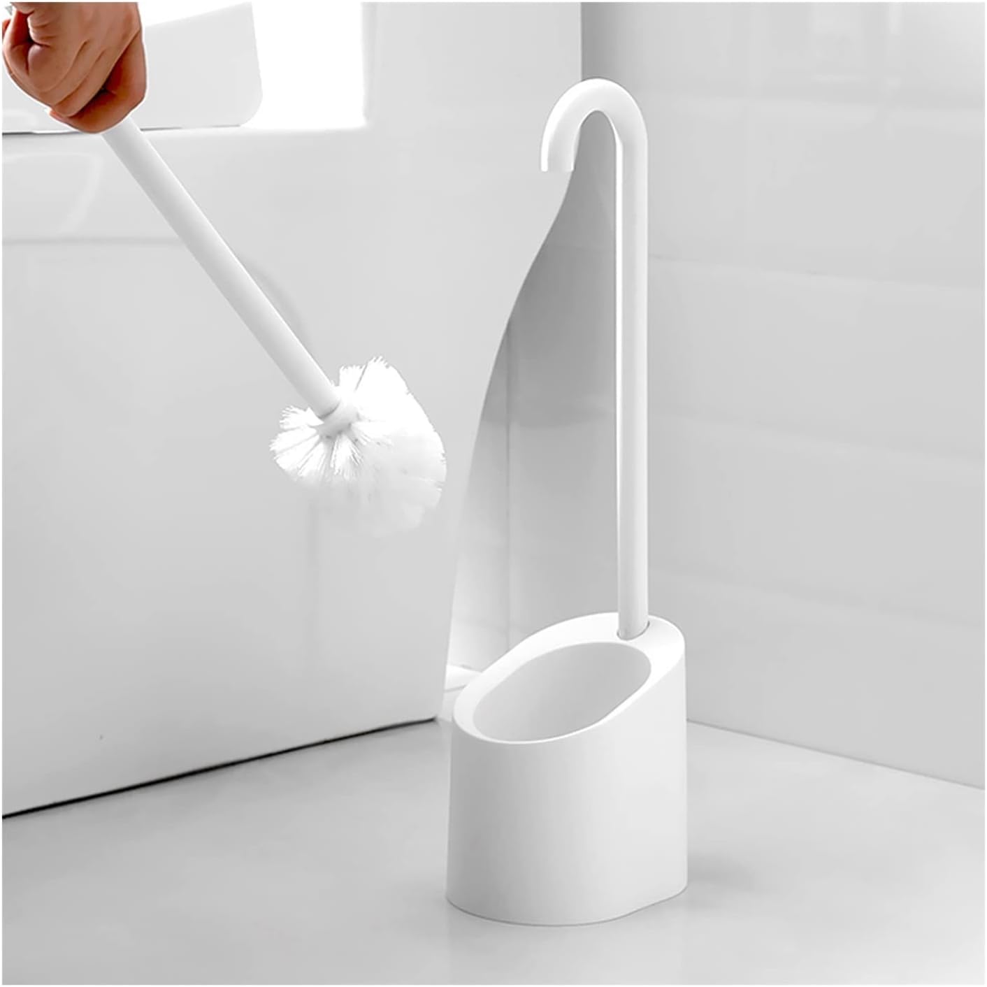 Portable Floating Toilet Brush with Holder - White