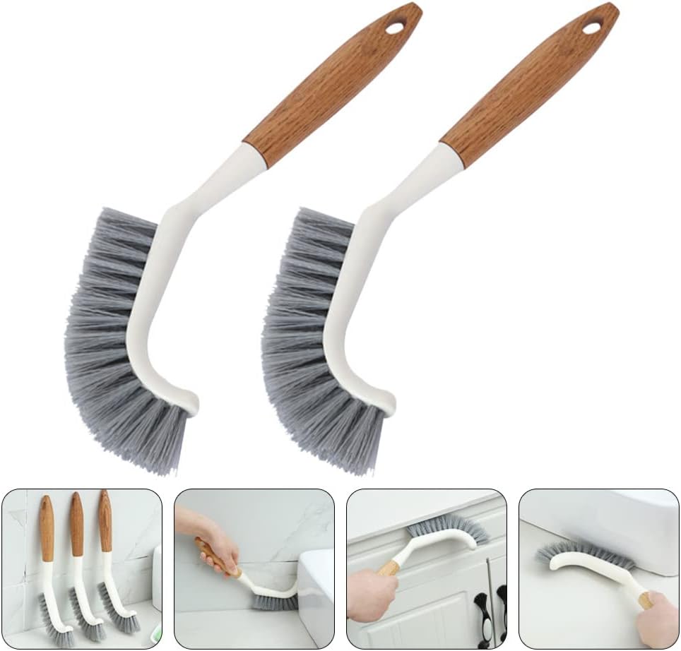 Hemoton 2pcs Wooden Handle Toilet Brush Set