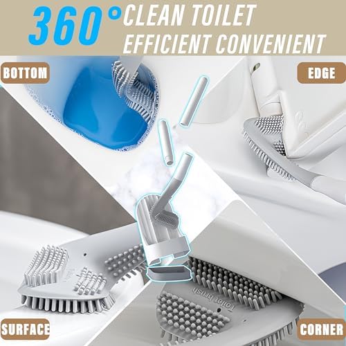 2024 Curved Silicone Toilet Brush with Holder - No Drilling Space Saving Green