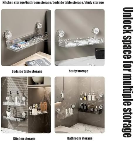 VSERM Clear Suction Cup Storage Shelf No Drill Bathroom Caddy 1pc Rectangle
