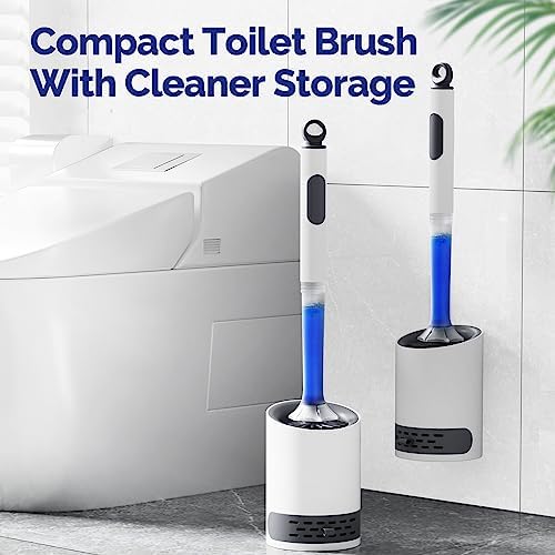 Hamitor Toilet Brush Holder Set with Silicone Brush and Refillable Handle