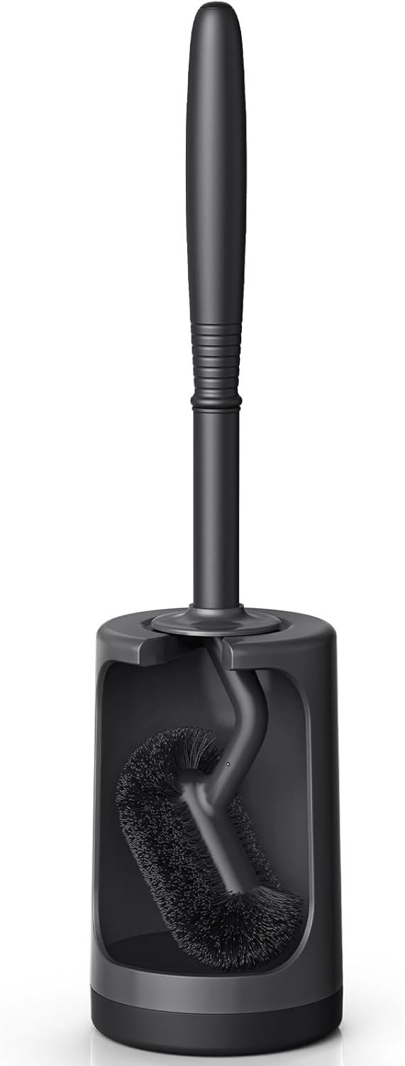 HAMITOR Toilet Bowl Brush Holder Set Black